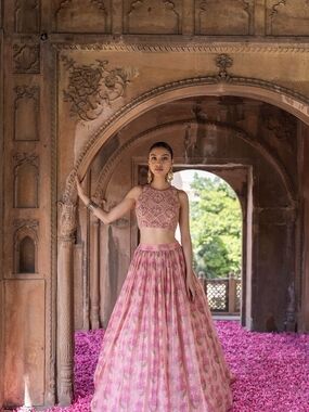 Mystix Pink Lehenga Label Anushree Crop Top Set
